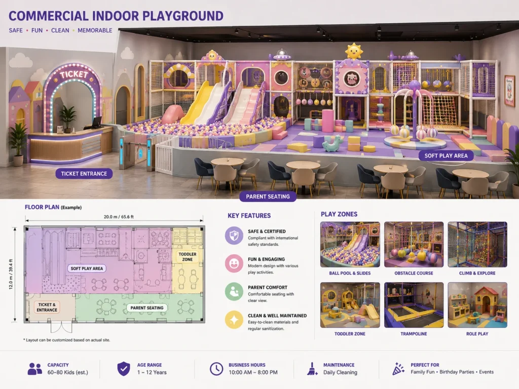Commercial Indoor Playground Room commercial indoor playground room with ticket entrance parent seating and soft play area