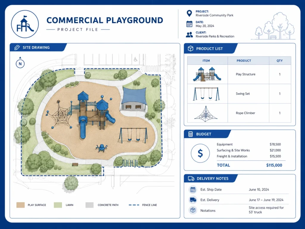 Commercial Playground Project File commercial playground project file with drawing product list budget and delivery notes