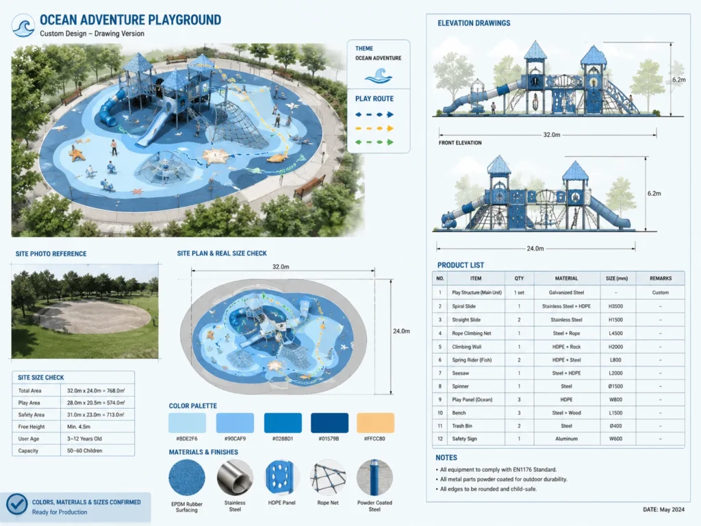 Custom Playground Drawing Version custom playground drawing version with confirmed colors materials and product list