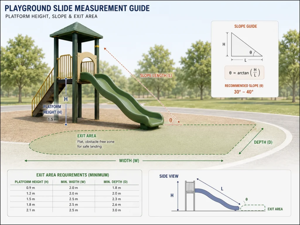 Custom Playground Slide Measurement custom playground slide measurement for platform height slope and exit area