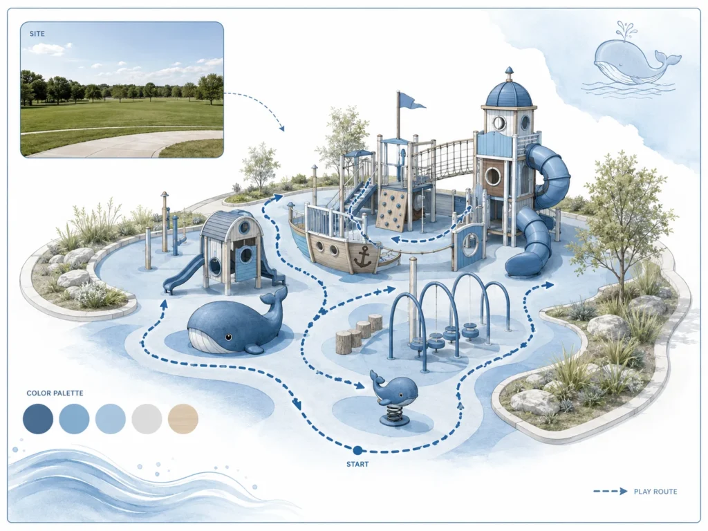 Custom Playground Theme Drawing custom playground theme drawing with site photo color note and play route