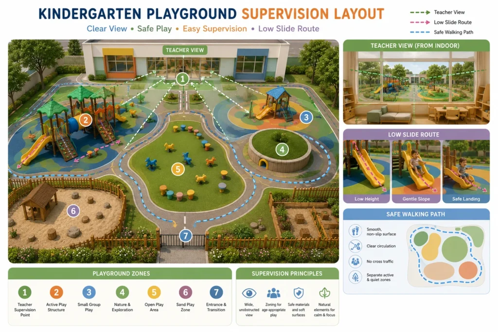 Kindergarten Playground Supervision Layout kindergarten playground supervision layout with teacher view and low slide route
