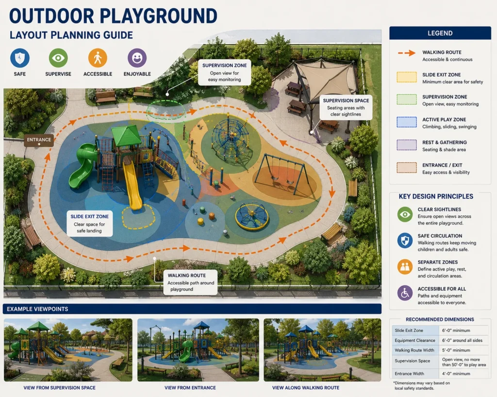 Outdoor Playground Layout Planning outdoor playground layout planning with slide exit walking route and supervision space