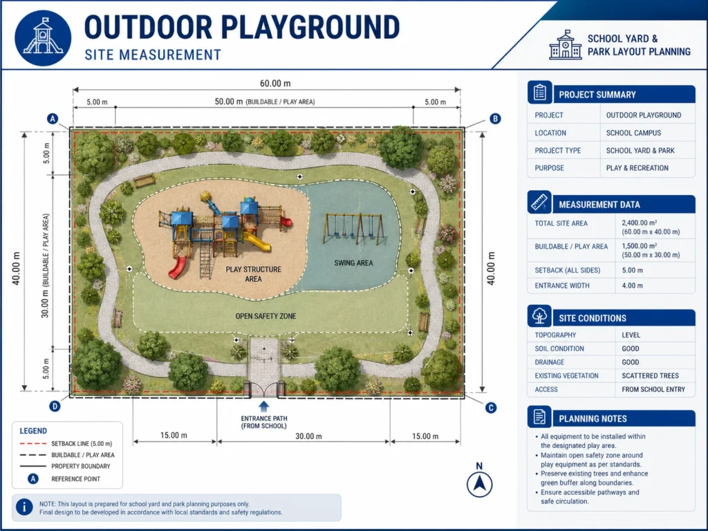 Outdoor Playground Site Measurement outdoor playground site measurement for school yard and park layout planning