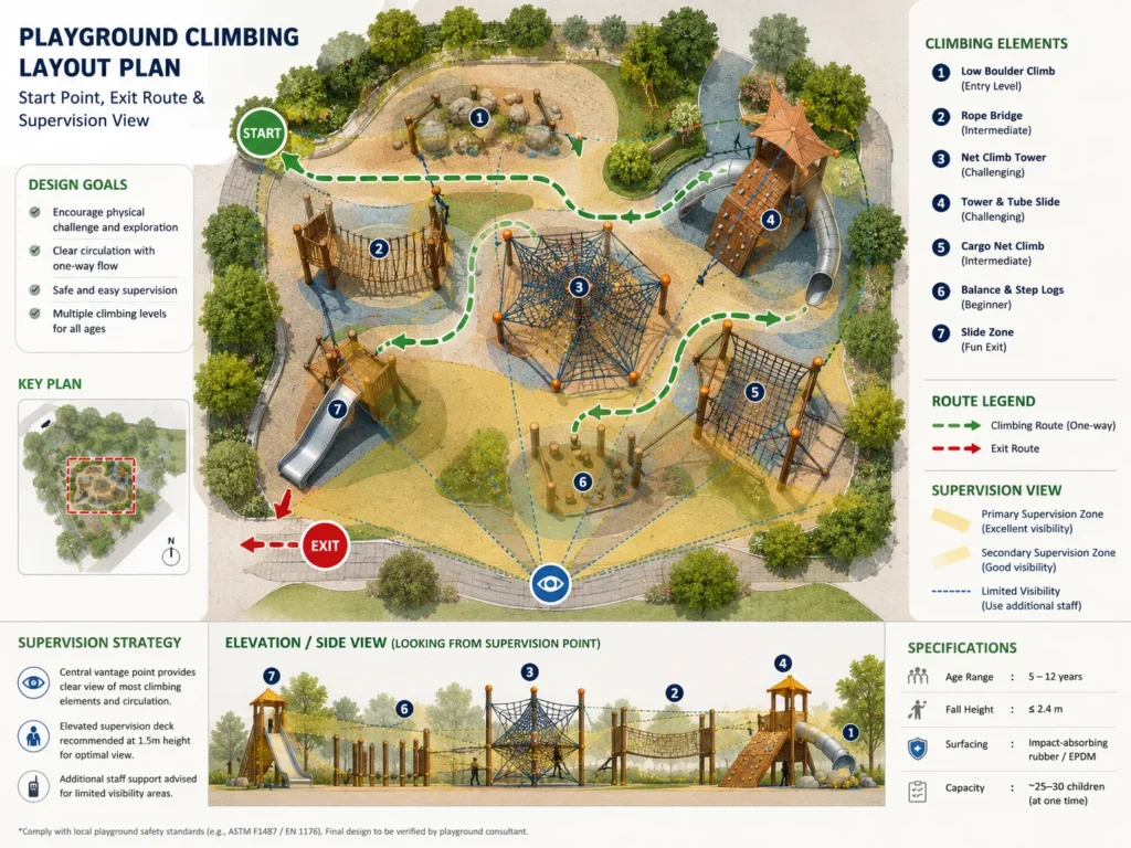 Playground Climbing Layout Planning playground climbing layout planning with start point exit route and supervision view