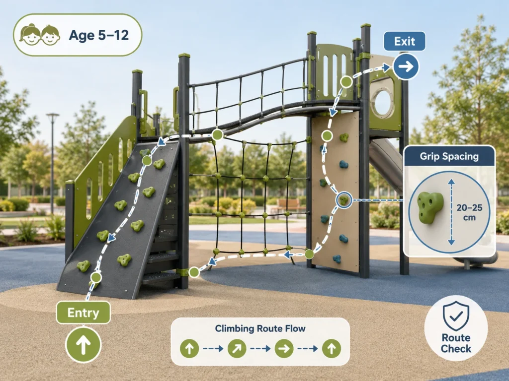 Playground Climbing Route Check playground climbing route check with entry exit grip spacing and age level