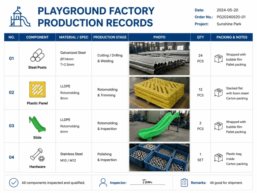 Playground factory production records
