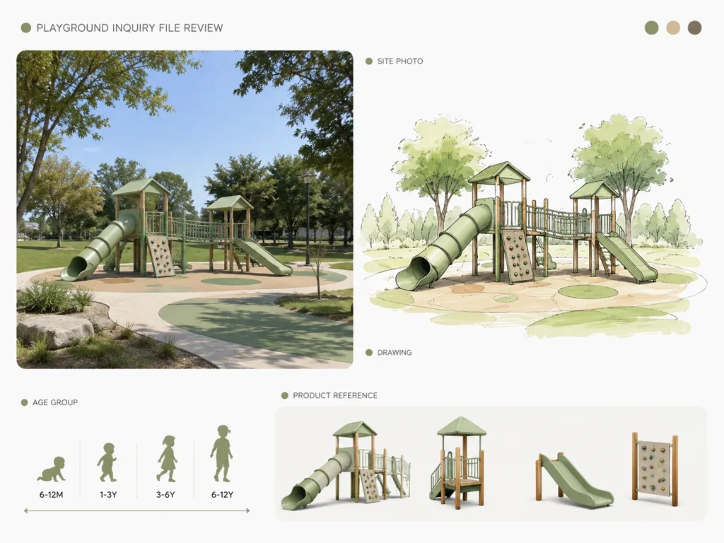 Playground Inquiry File Review playground inquiry file review with site photo drawing age group and product reference