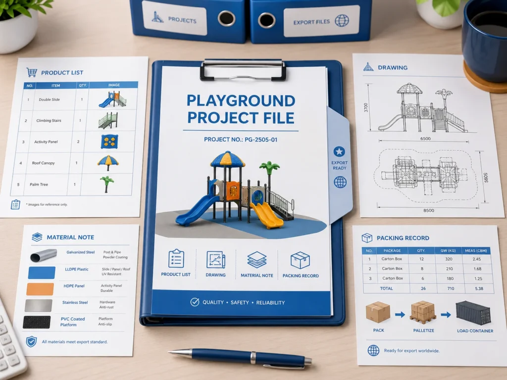 Playground Manufacturer Project File playground manufacturer project file with product list drawing material note and packing record