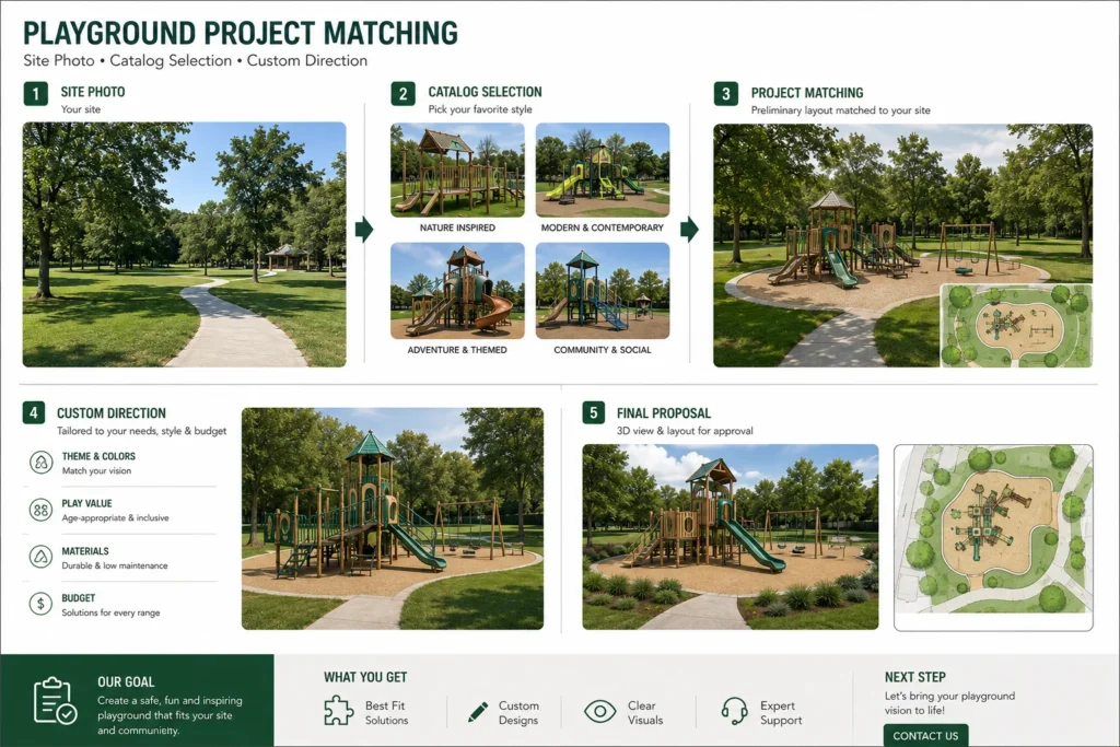 Playground Project Matching playground project matching with site photo catalog selection and custom direction