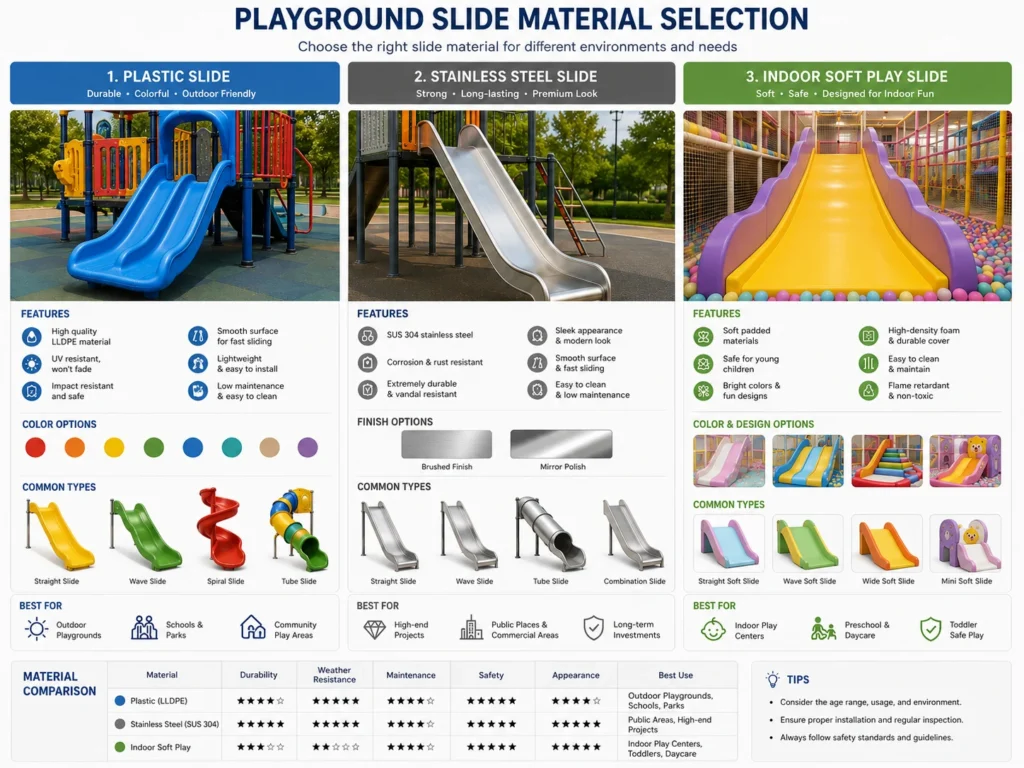 Playground Slide Material Selection playground slide material selection for plastic stainless steel and indoor soft play use