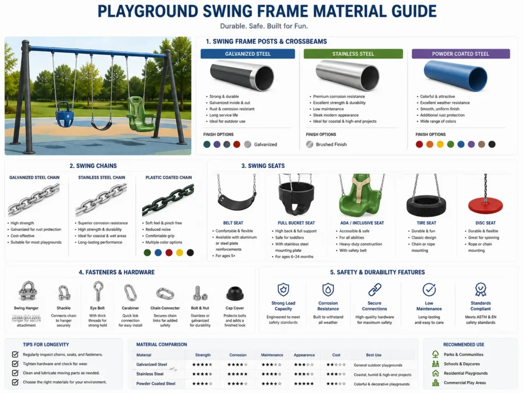 Playground Swing Frame Material playground swing frame material with steel posts chains seats and fasteners
