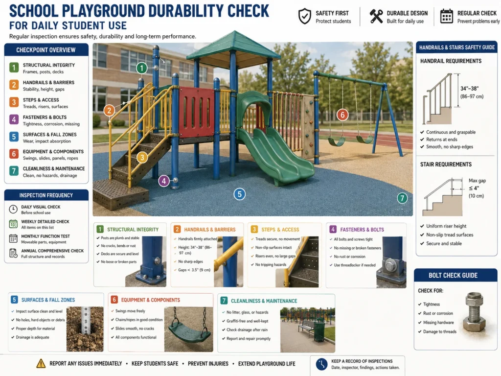 School Playground Durability Check school playground durability check for daily student use with handrails steps and bolts