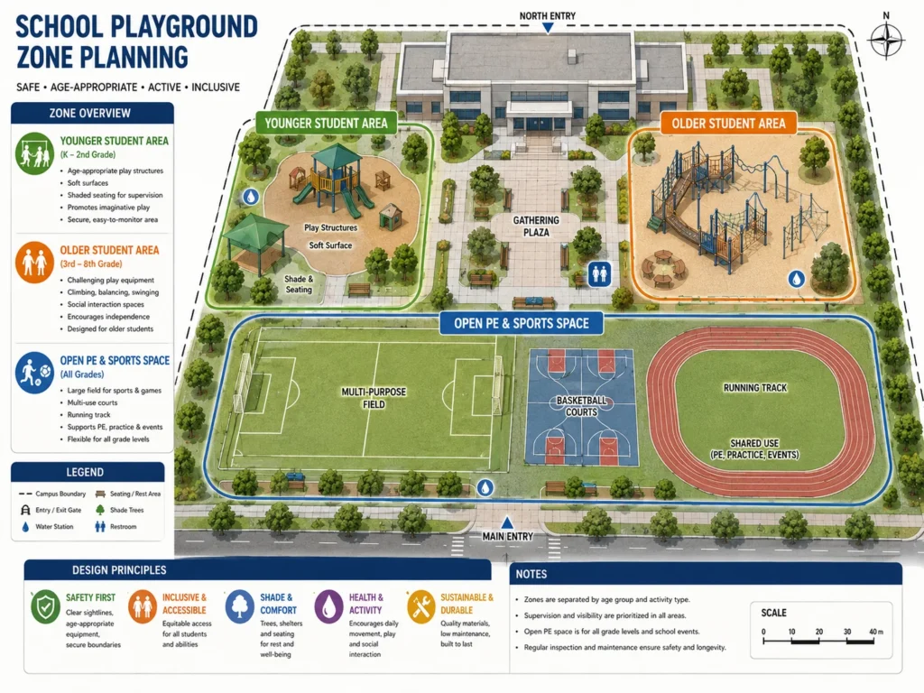 School Playground Zone Planning school playground zone planning with younger student area older student area and open PE space