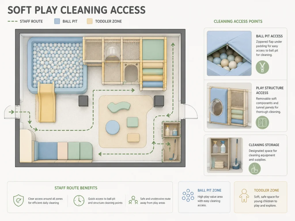 Soft Play Cleaning Access soft play cleaning access with ball pit toddler zone and staff route