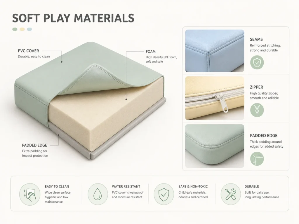 Soft Play Materials soft play materials with foam PVC cover seams zipper and padded edge